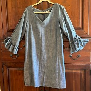 J Crew Chambray A-line dress with bell sleeves that have pretty ties.  Size 8.